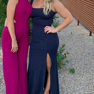 Navy Maxi Wedding Guest Dress with Slit